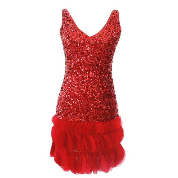 Whitewed Sexy Strapless Low Back V Neck Petal Sequin Mini Girls Prom Dresses Red