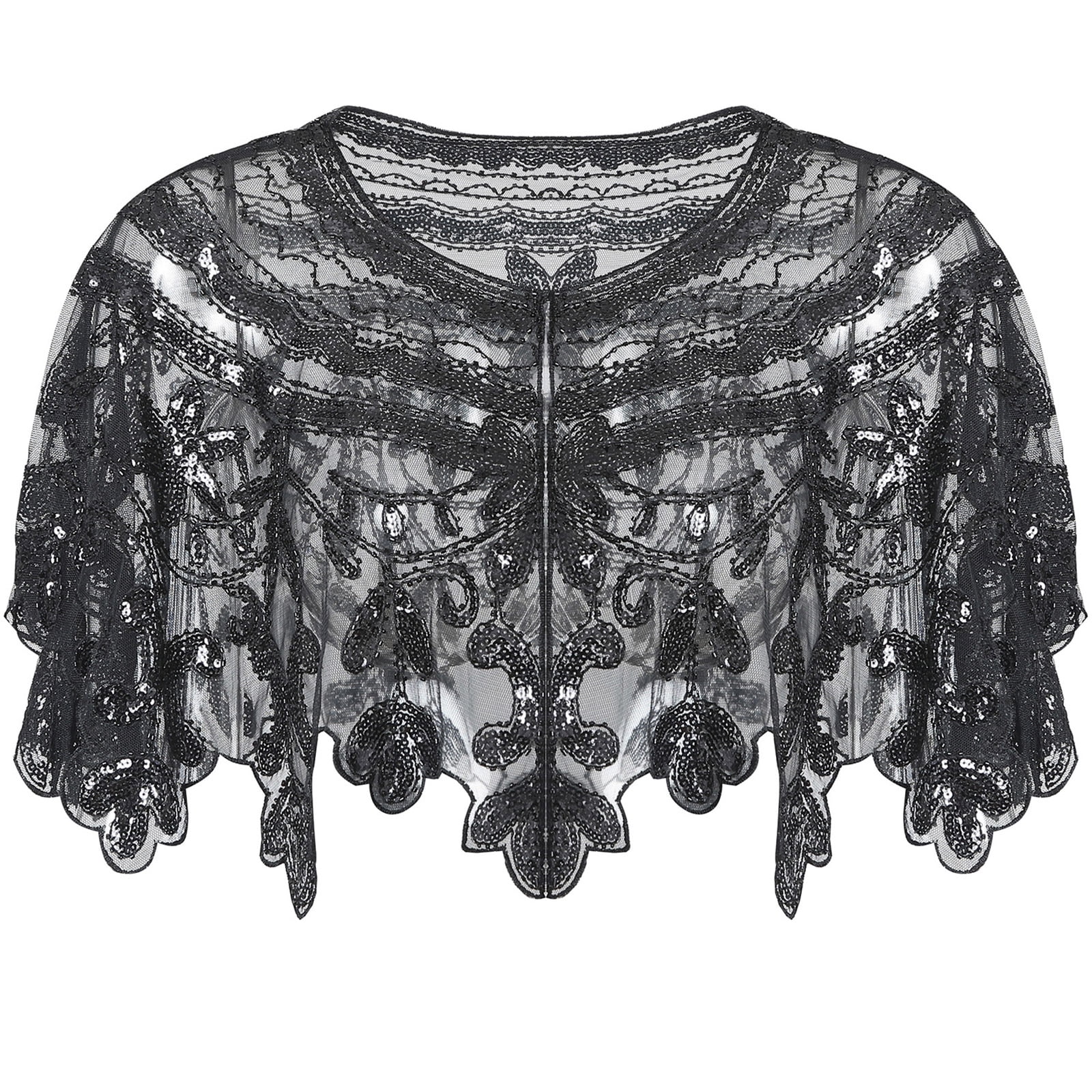Whitewed Sheer Beaded Mesh Beaded Cape Cardigan Coat Jacket