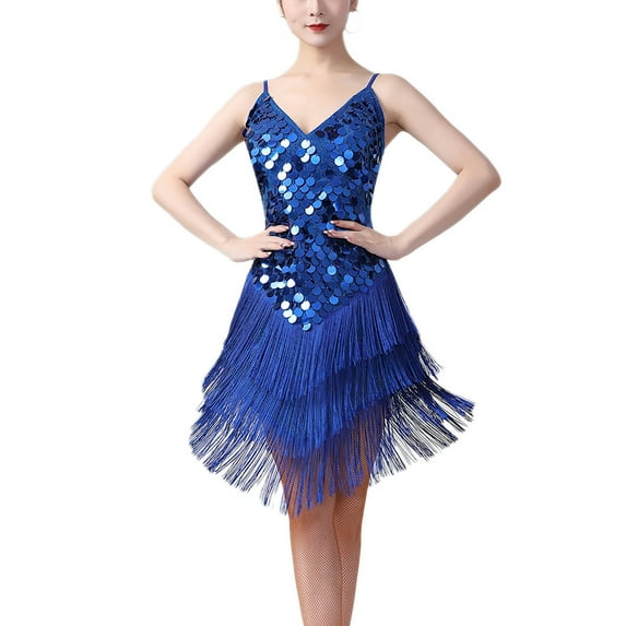 Whitewed Spaghetti Strap Mini 1920s Sequin Fringe Dance Fancy Dress Girl Royal Blue
