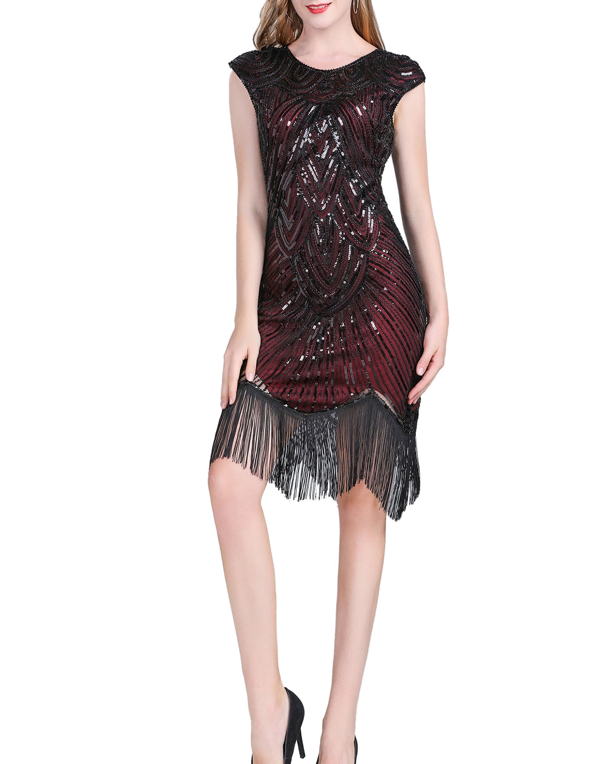 Whitewed Sparkle Flapper 1920s 1930s 20s 20's 30's 40's Fashion Style Dress  Clothing Burgundy - Walmart.com