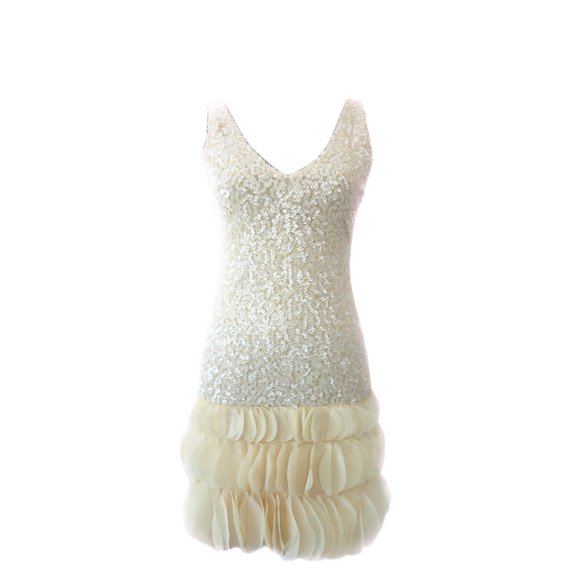 Whitewed Strapless V Neck Petal Sequin Mini Flapper Cocktail Prom Dresses Show Girl Dresses