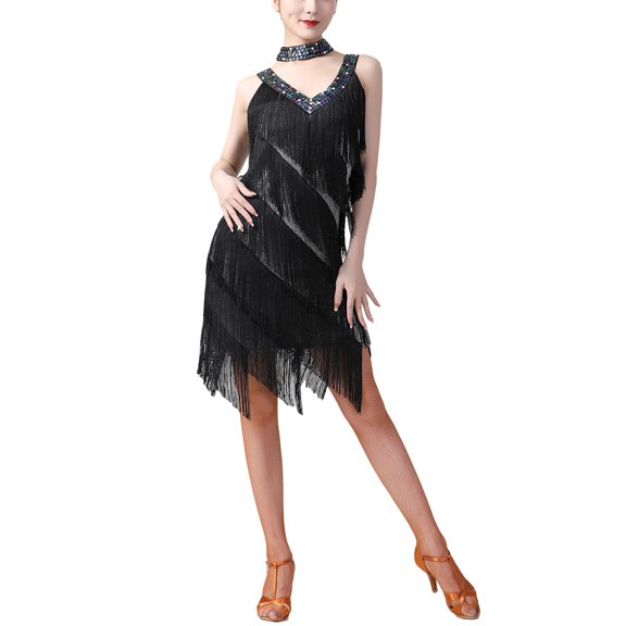 Whitewed V Neck Sequin Tassel 20s Flapper Inspired Halloween Dresses Adult