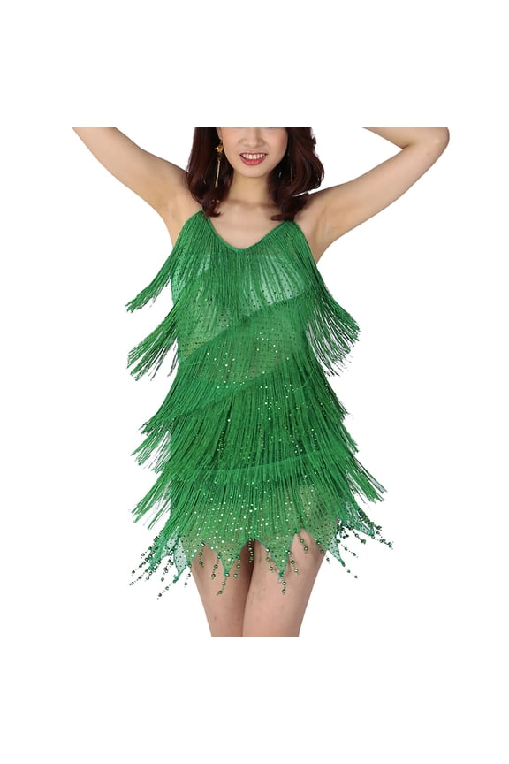 Women Performance Competition Latin Ballroom Salsa Dance Apparel Clothes Green