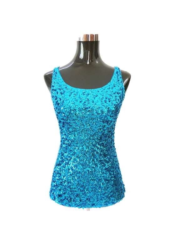 Women's Sparkly Sequin Embellished Stage Vest Tank Top Shirts