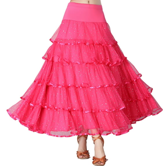 Whitewed Womens Modern Layered Flare Ballroom Dancing Routines Practice Performance Skirt