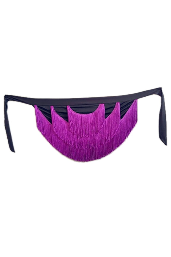 Womens Tassel Wrap Mini Skirt Overlay Belt Cover Up for Latin Merengue Reggaeton Kizomba Salsa Dance Black/Purple