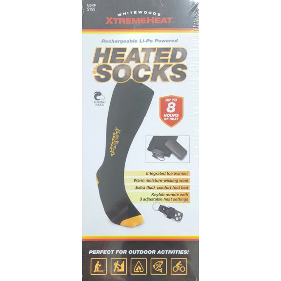 Whitewoods Xtreme Heat Rechargeable Li-Po Battery Power Merino-Wool Heated Socks