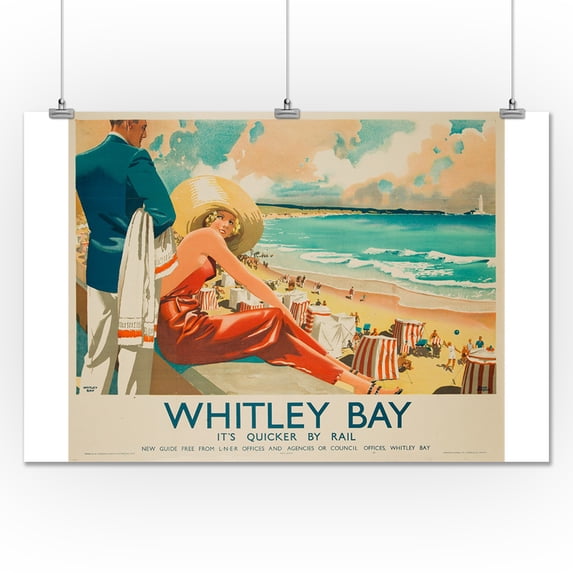 Whitley Bay Vintage Poster (artist: Newbould) England c. 1934 (24x36 Giclee Gallery Print, Wall Decor Travel Poster)
