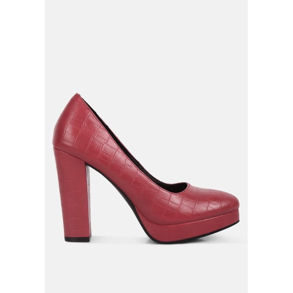 Whitley Croc Texture High Block Heel Pumps