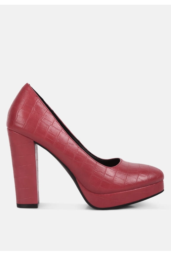 Whitley Croc Texture High Block Heel Pumps