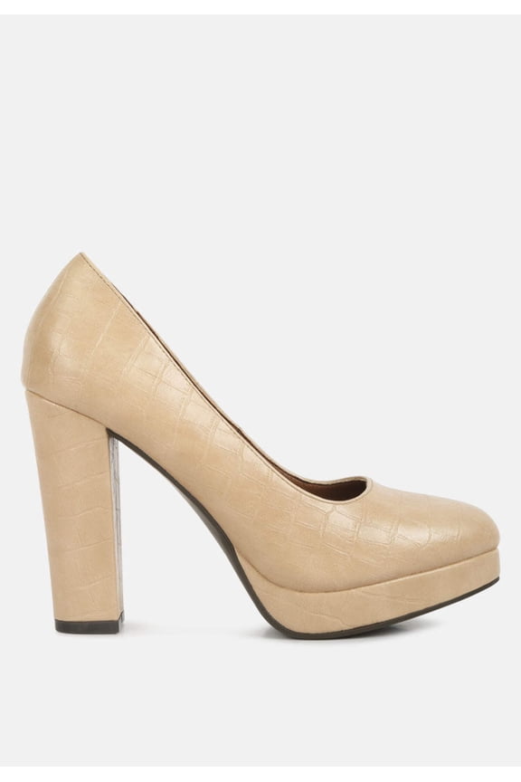 Whitley Croc Texture High Block Heel Pumps