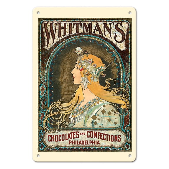 Whitman’s Chocolates & Confections Philadelphia - Vintage Advertising Poster by Alphonse Mucha c.1920 - 8 x 12 inch Vintage Metal Tin Sign