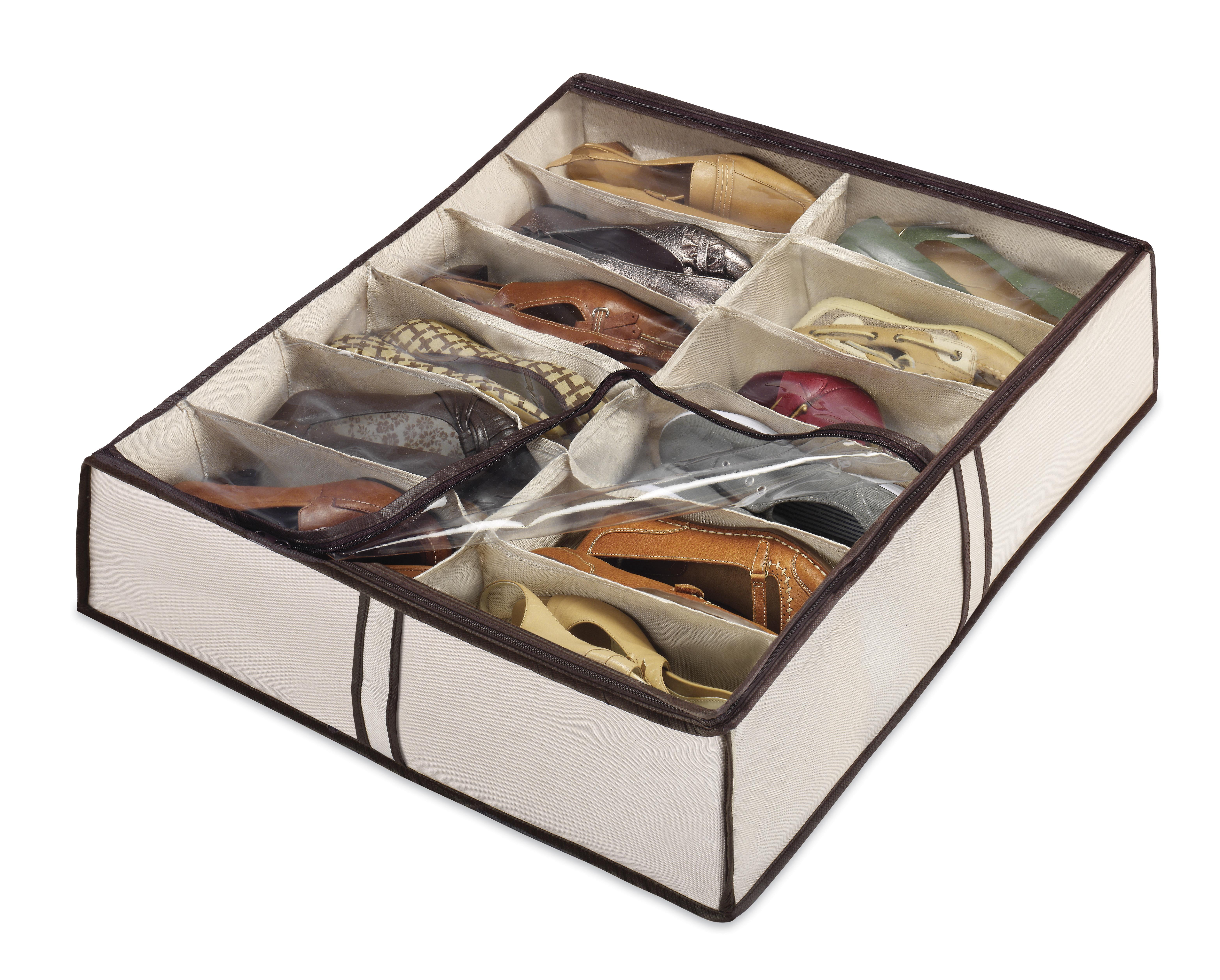 Whitmor 12-Section Polycotton Zippered Underbed Shoe Bag Organizer - Tan