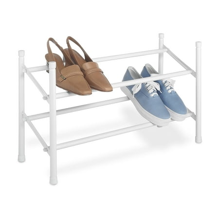 Whitmor 2-Tier Expandable & Stackable Metal Shoe Rack, Space-Saving Shoe Organizer, 12-Pair Capacity, White