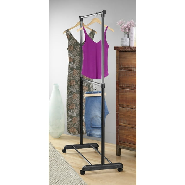 Whitmor 2Tier Rolling Garment Rack Black & Chrome