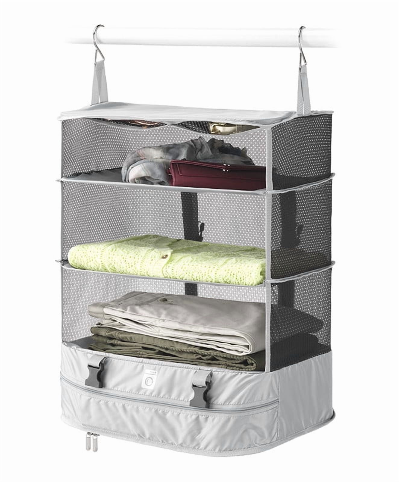 Whitmor 3-Tier Packable Hanging Closet Organizer for Travel in Gray