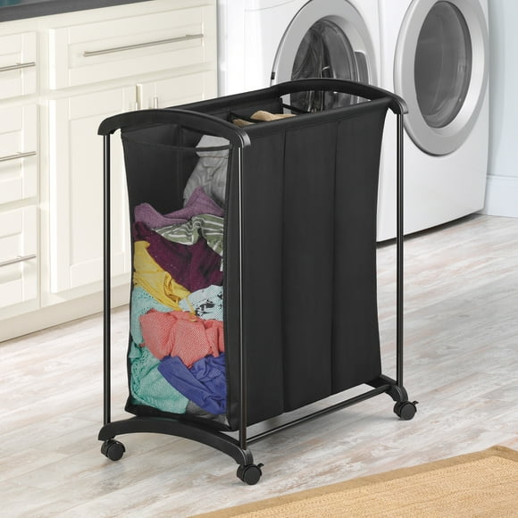 Whitmor 3-Section Laundry Sorter with Wheels - Black