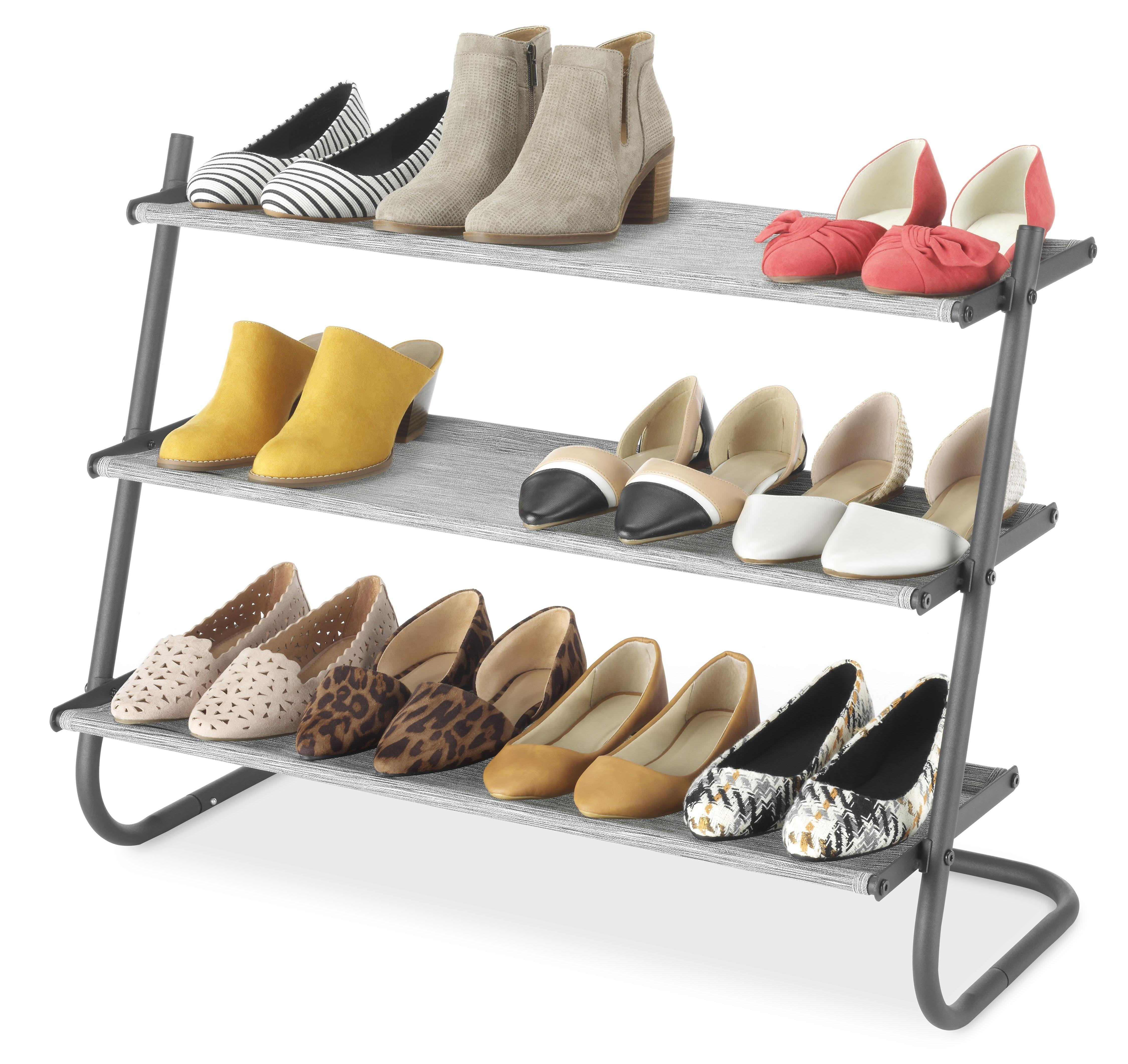 Whitmor 3-Tier Closet Shoe Rack, Space Saving Shoe Shelf, 12-Pair Capacity, Matte Black