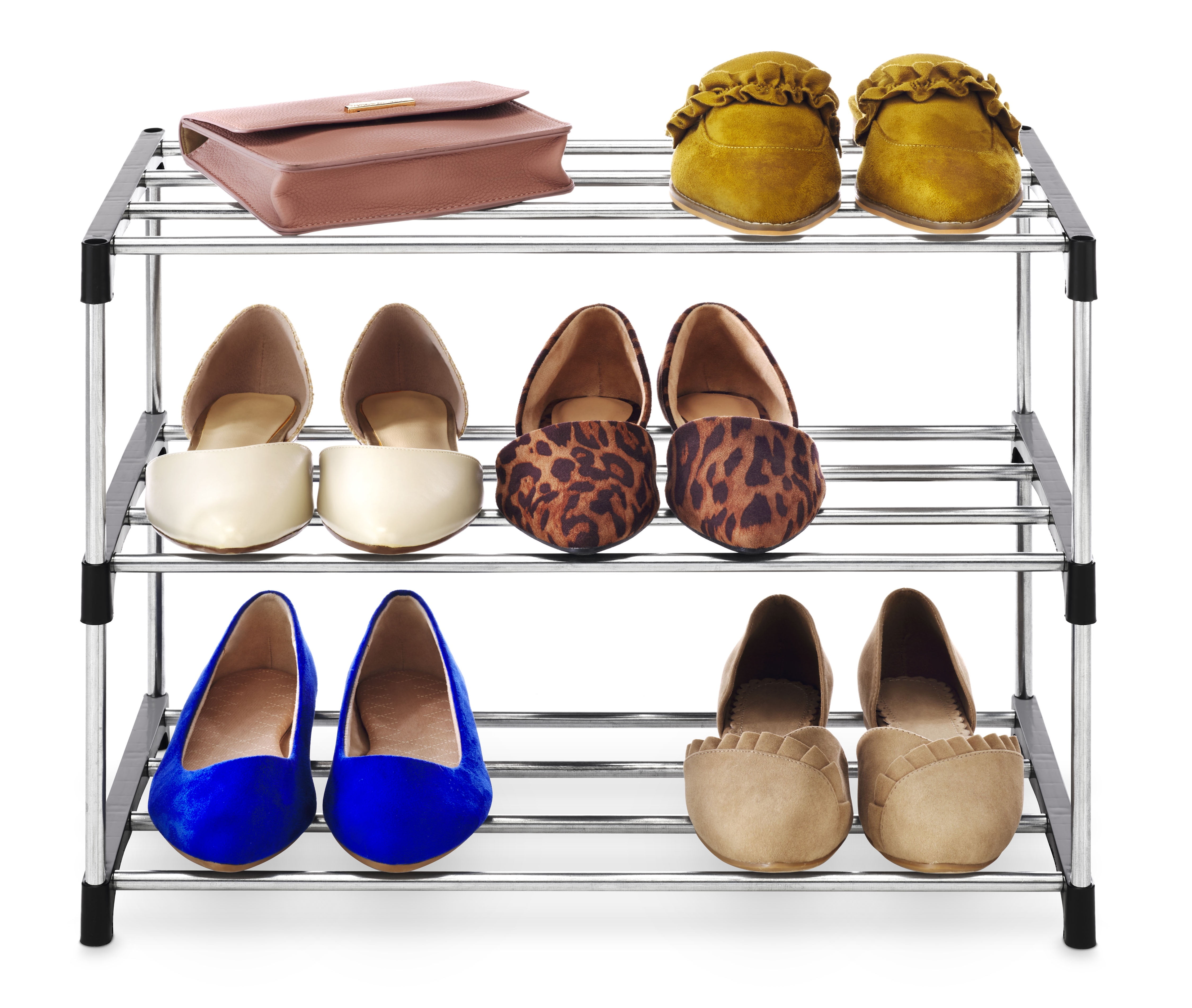 Whitmor 3-Tier Metal Shoe Rack, Modern Free-Standing Organizer, Space ...