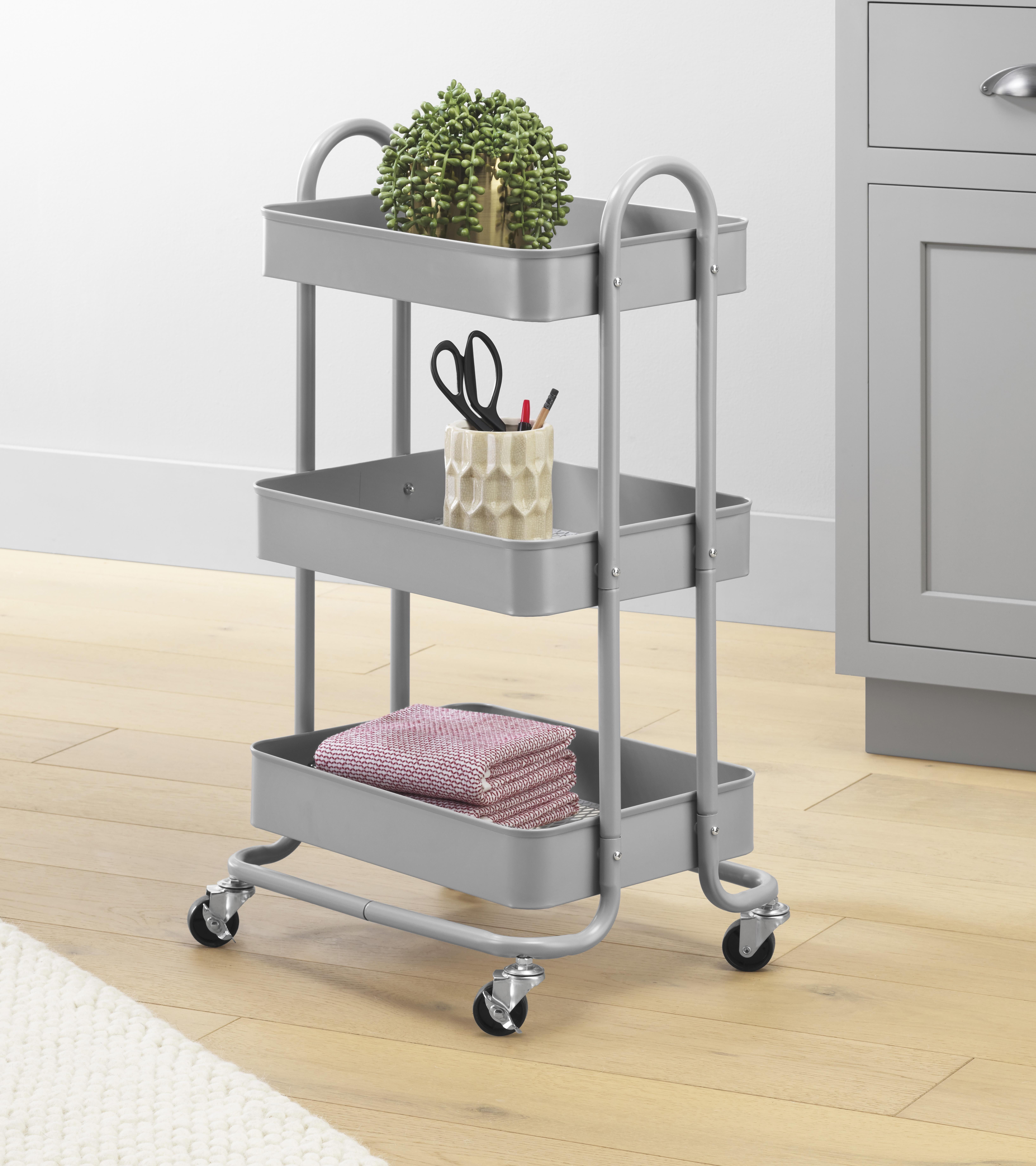 Alloy Gray 3-Tier Rolling Metal Utility Cart