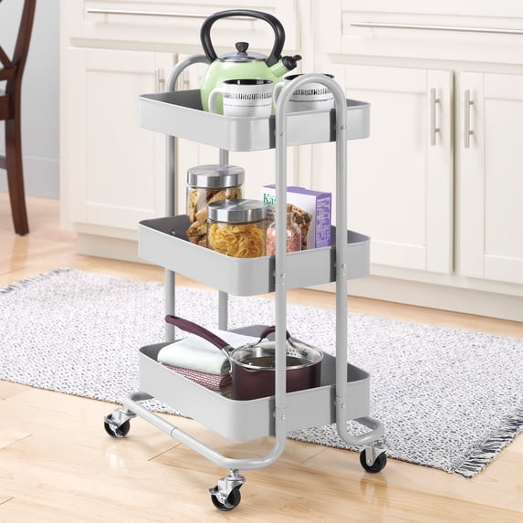 Whitmor 3-Tier Rolling Metal Cart - Grey