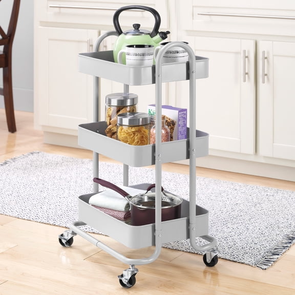 Whitmor 3-Tier Rolling Metal Cart - Grey
