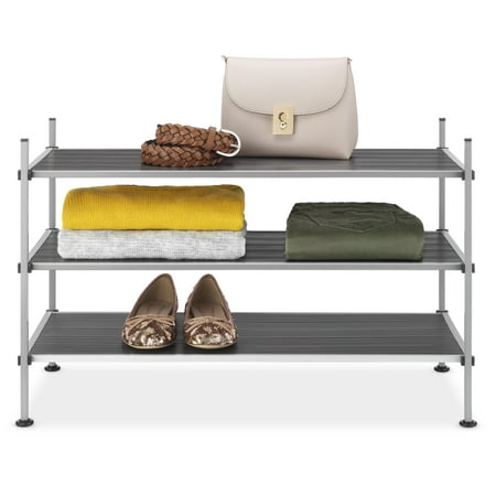Whitmor 3-Tier Epoxy Iron Shoe Rack, Space-Saving Stackable Storage Shelves, 9-Pair Capacity, Silver