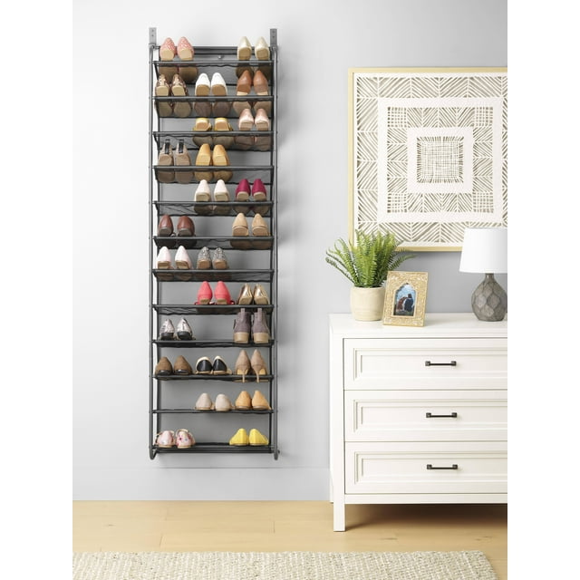 Whitmor 36 Pair OvertheDoor 12 Tier Shoe Rack Gunmetal Gray