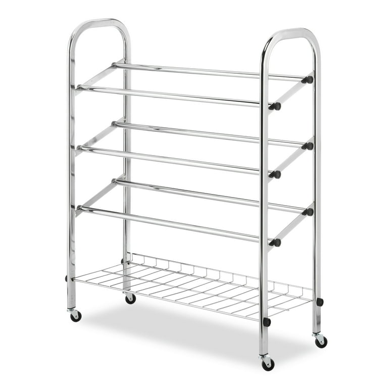 Chrome Metal 10-Tier Rolling Shoe Rack