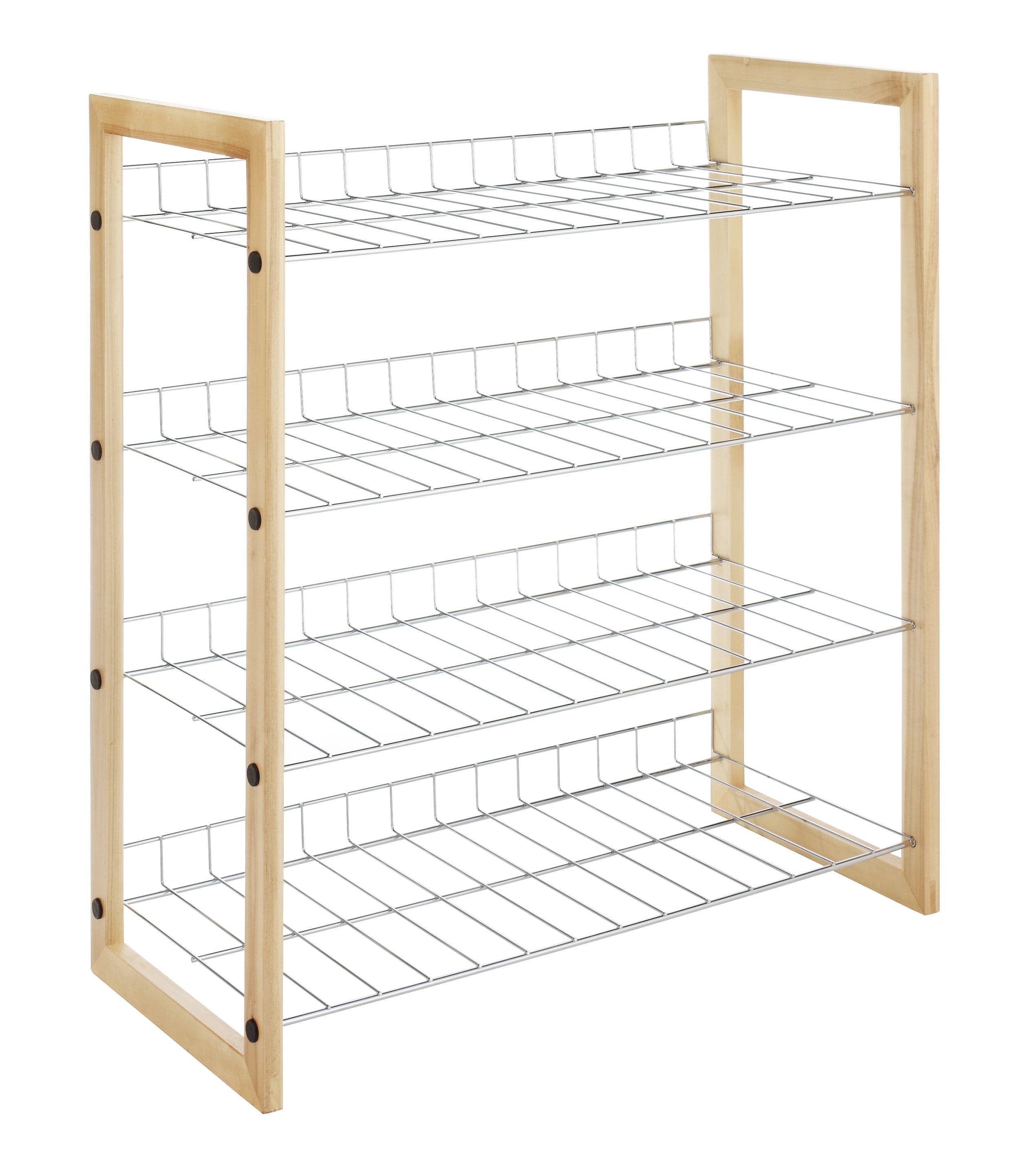 Whitmor 4 Tier Closet Shelf - Storage Organizer - Natural Wood & Chrome - 11.63"x 25.0"x 27.5"-Adult