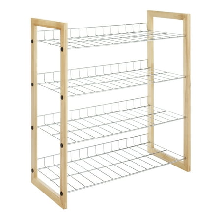 Whitmor 4 Tier Closet Shelf - Storage Organizer - Natural Wood & Chrome - 11.63"x 25.0"x 27.5"-Adult