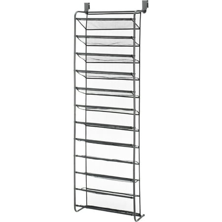 Whitmor 12-Tier Over-The-Door Metal Shoe Rack, Hanging Space-Saving Organizer, 36-Pair Capacity, Gunmetal Gray