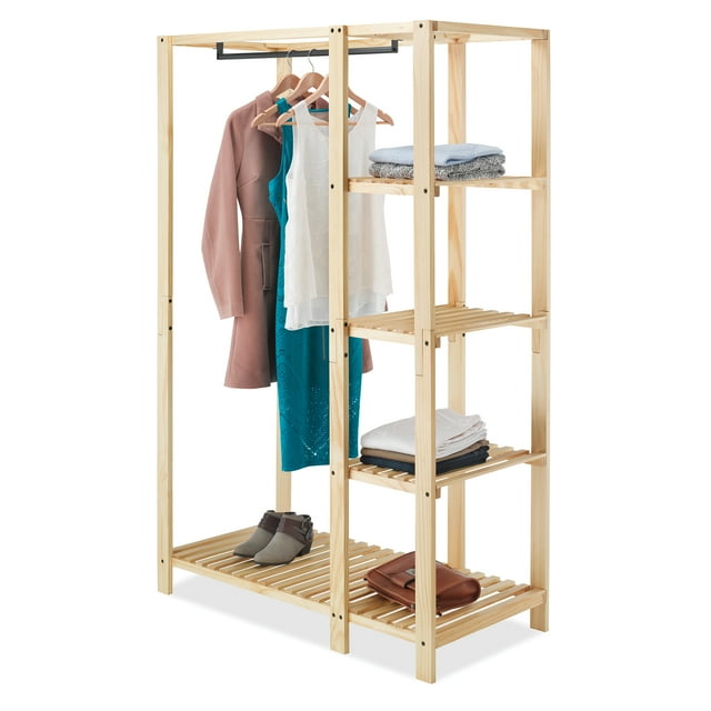 Whitmor 6301-5244 20.13" x 44" x 68" Natural Colored Slat Wood Wardrobe