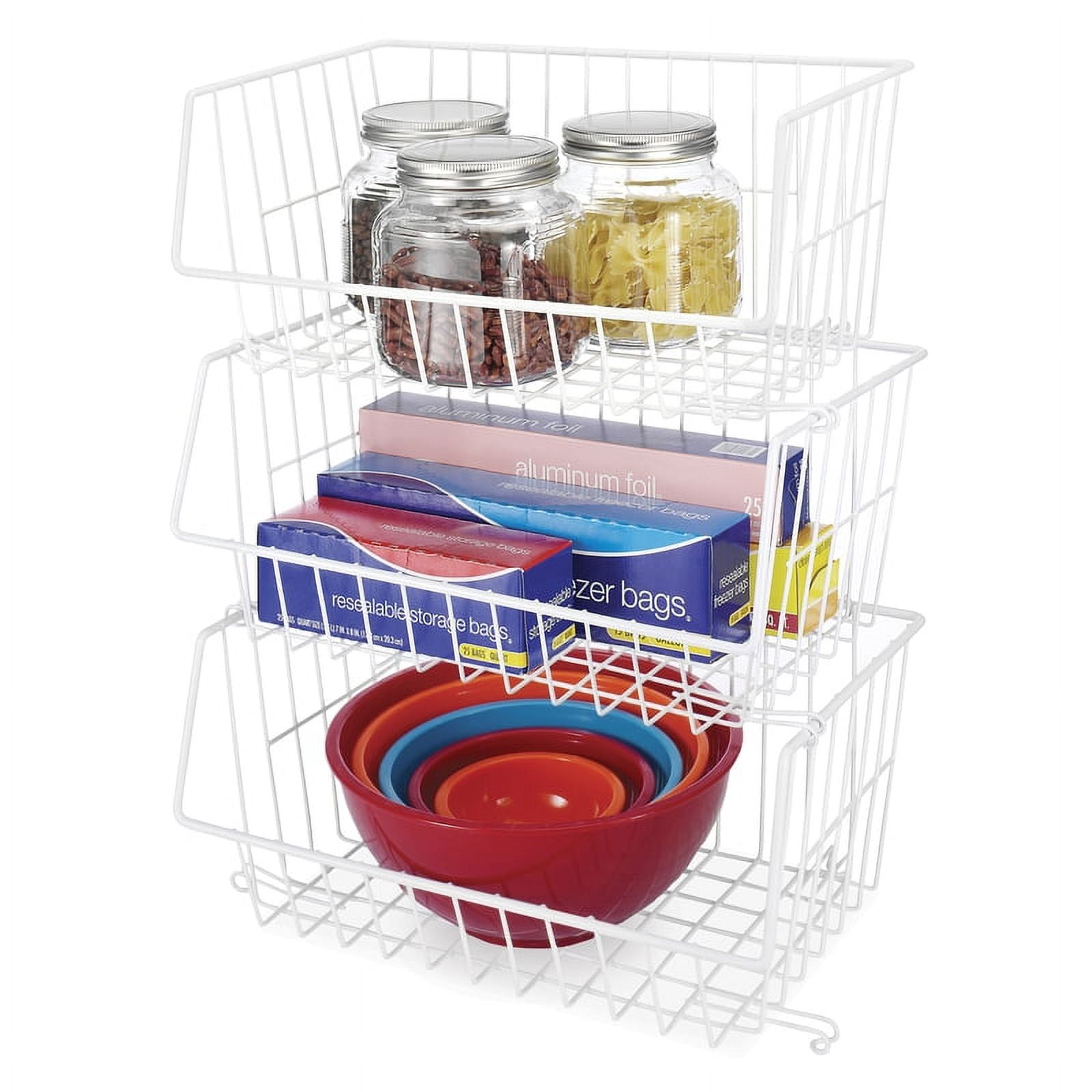 White Resin-Coated Stackable Wire Storage Basket