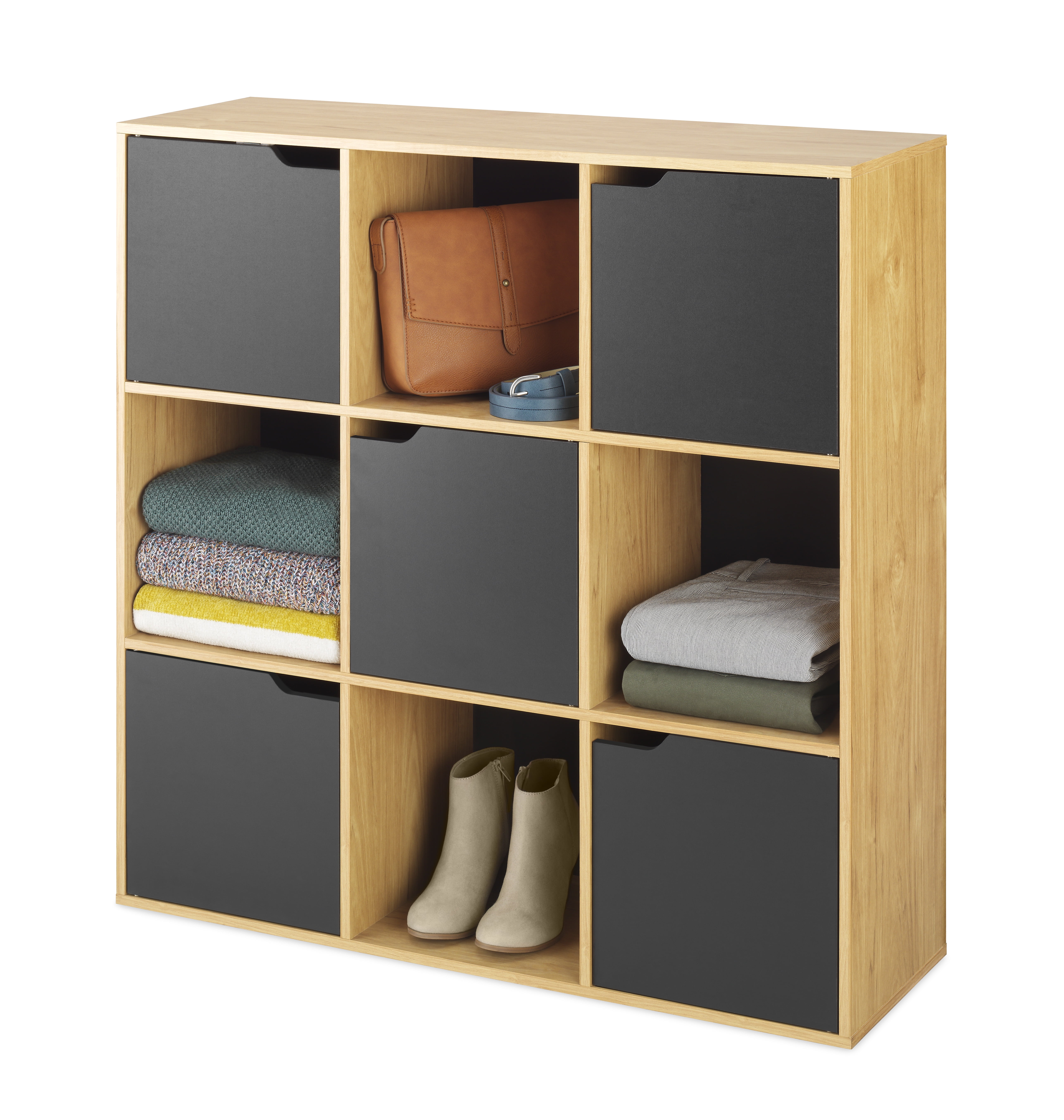Whitmor 9Section Cube Organizer Bookcase Honey & Black Particleboard