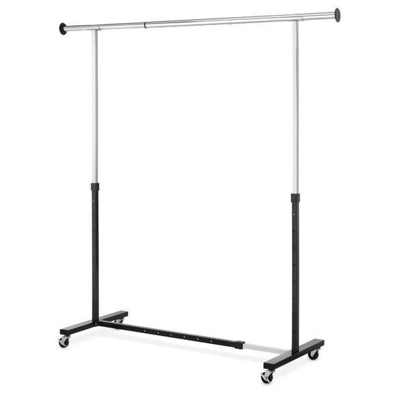 Whitmor Adjustable Rolling Expandable Garment Rack, Metal, Black and Chrome