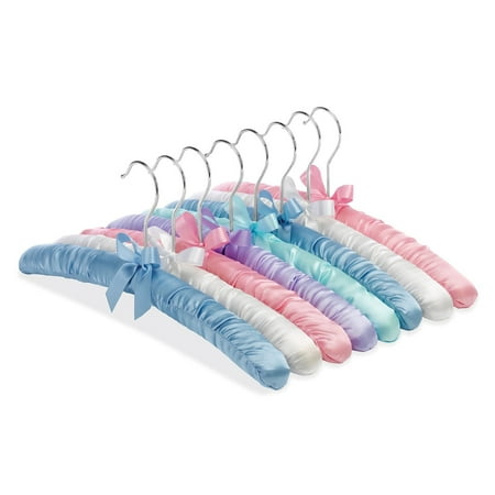 Whitmor Anti-Slip Satin Padded Metal and Fabric Clothing Hangers, 8 Pack, Pastel Colors, Adult Size