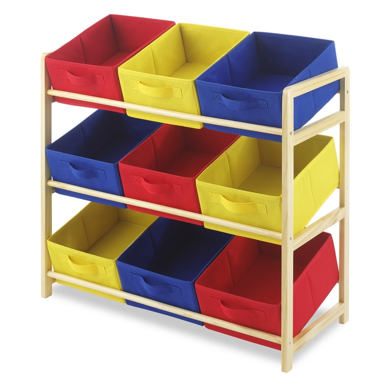 Whitmor Children 9 Bins 3 Tier Wood and Fabric Organizing Rack Type Primary