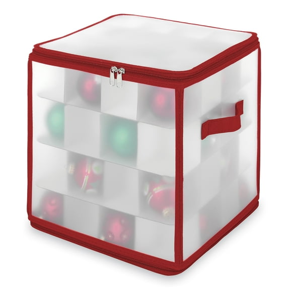 Whitmor Christmas ornament organizer 64 compartment zipper cube, frosted Polypropylene,Red Trim