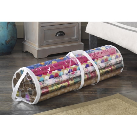 Whitmor Clear Gift Wrap Organizer - Zippered Craft Storage Case for 25 Rolls