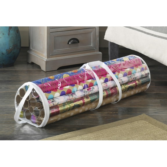 Whitmor Clear Zippered Storage Rolls Gift Wrap Organizer, Holds up to 25 Rolls, Adult Use