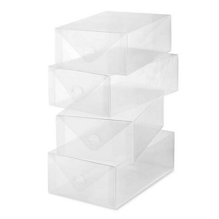 UtySty 4 Pack Foldable Shoe Boxes Clear Plastic Stackable Shoe Storage  Organizer Clamshell Lady Boot Transparent Thickened Collapsible Woman's  Tidy up