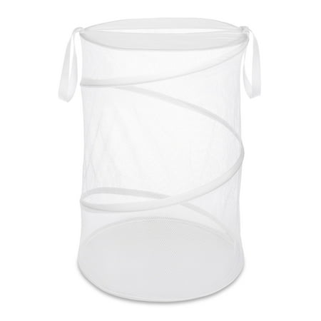 Whitmor Collapsible Mesh Laundry Hamper with Handles, White, for Adult or Teen Use
