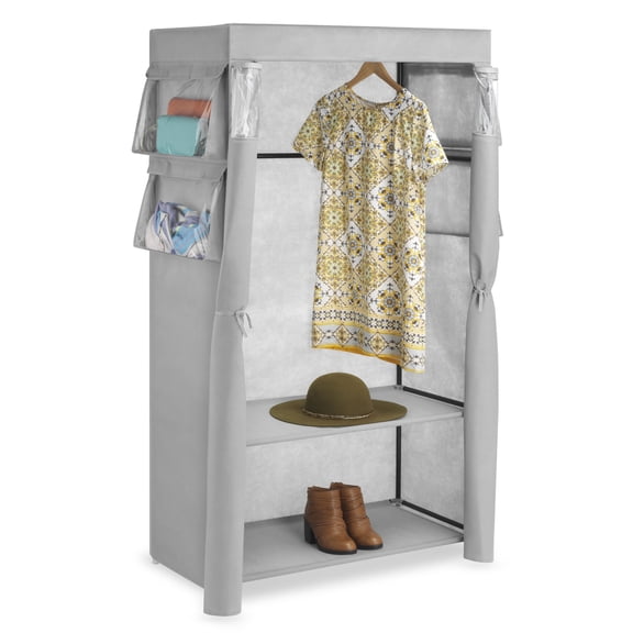 Whitmor Covered Metal Wardrobe with Accessory Storage with Gray PPNW Cover