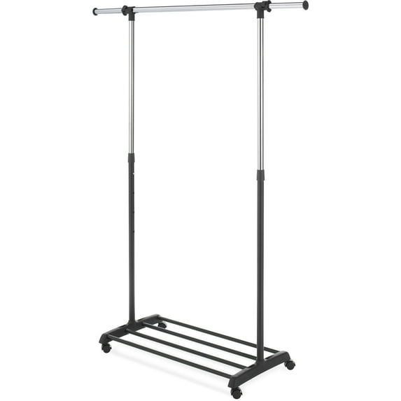 Whitmor Deluxe Adjustable Garment Rack, Wood, Black and Chrome 18.37 L x 36.25 W x 68 H