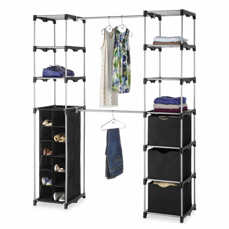 Whitmor Double Rod Adjustable Closet Systems Metal with Plastic Connectors Silver Black Adult Use