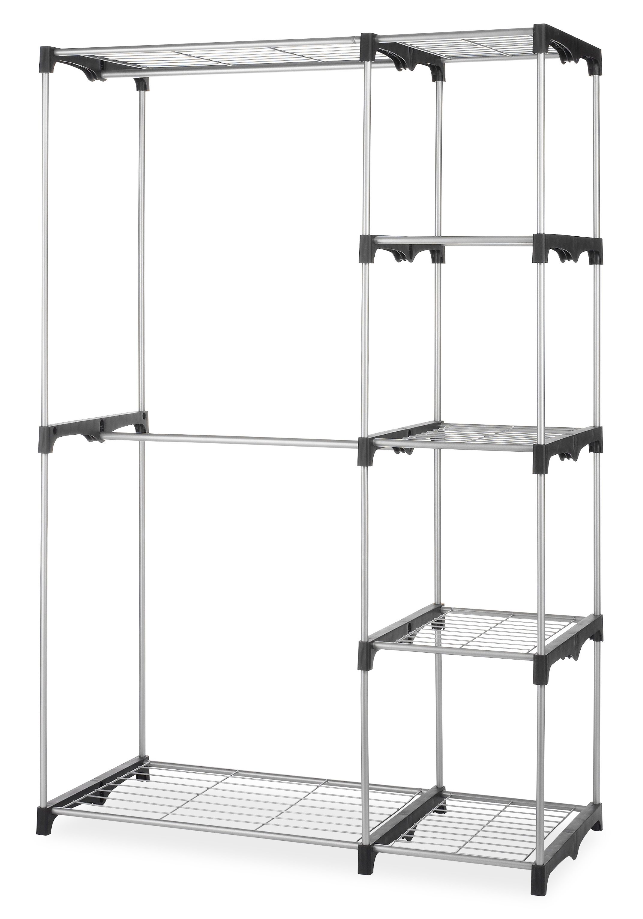 Whitmor Double Rod Closet System, Metal with Resin Connectors, Silver and Black - image 1 of 8