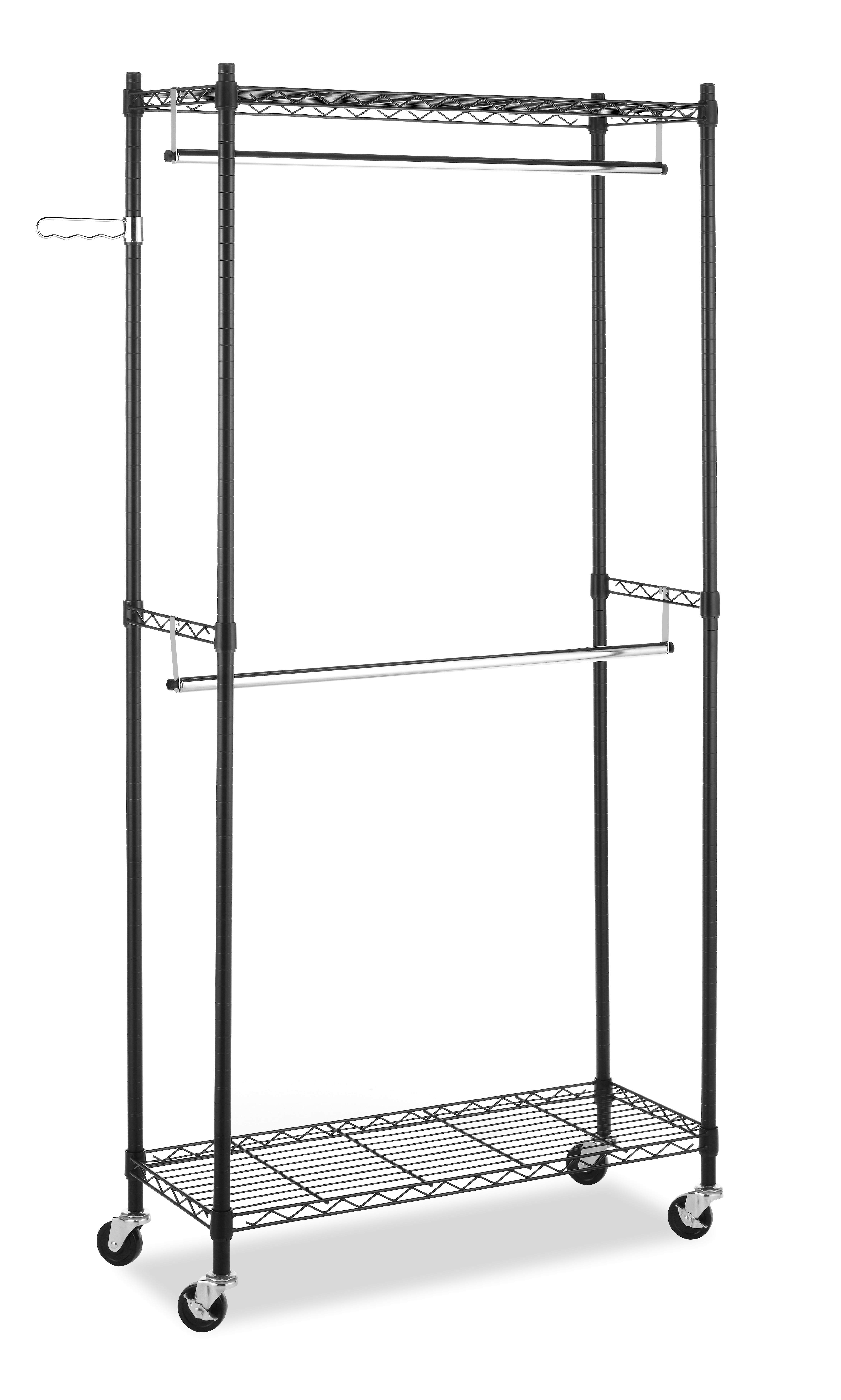 Whitmor Supreme Double Rod Garment Clothes Rack - Rolling Clothes Organizer - Black and Chrome