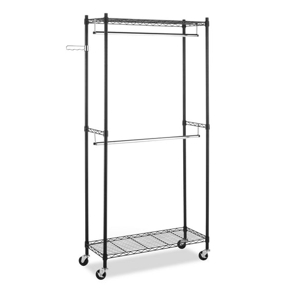 Whitmor Supreme Double Rod Garment Clothes Rack - Rolling Clothes Organizer - Black and Chrome