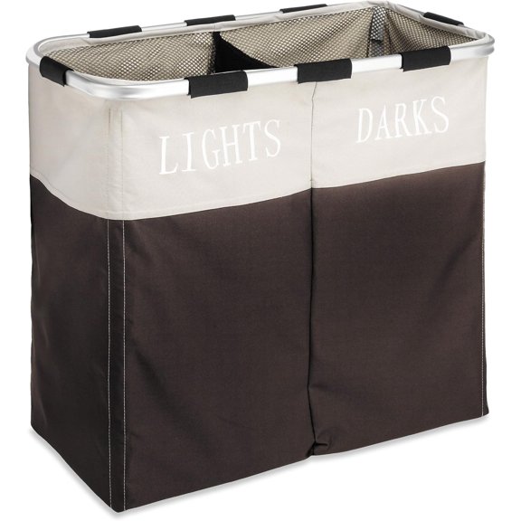 Whitmor Easycare Double Laundry Hamper - Lights and Darks Separator - Espresso, 2 Section